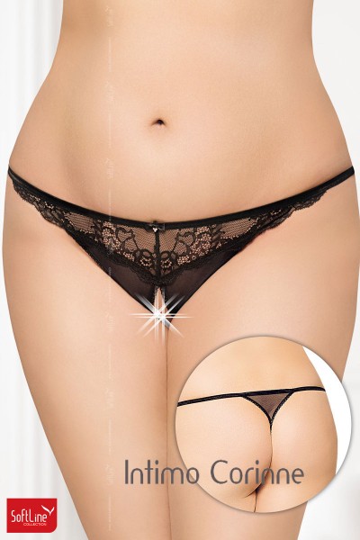 Softline - Tanga aperto in tulle e pizzo floreale. Nero Softline - Tanga aperto in tulle e pizzo floreale. Nero