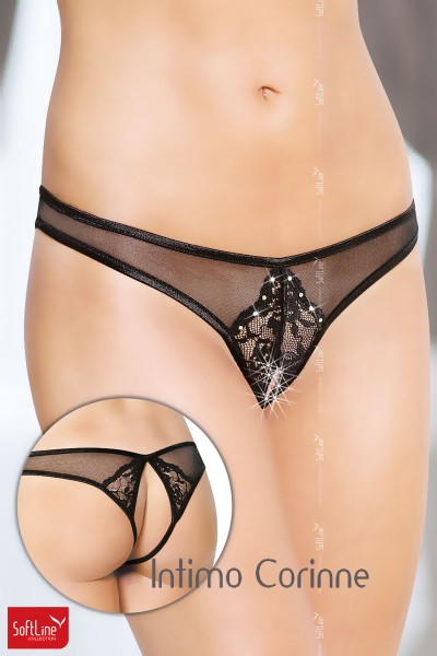 Softline - Slip brasiliano in pizzo e tulle con borchiette. Nero Softline - Slip brasiliano in pizzo e tulle con borchiette. Nero