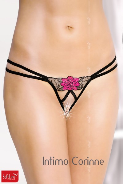 Softline - Slip aperto con rosa ricamata. Softline - Slip aperto con rosa ricamata.