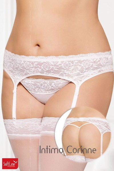 Softline - Reggicalze e perizoma in pizzo e tulle. Bianco XL Softline - Reggicalze e perizoma in pizzo e tulle. Bianco XL
