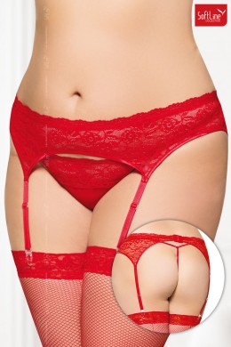 Softline - Reggicalze e perizoma in pizzo e tulle. Rosso XL Softline - Reggicalze e perizoma in pizzo e tulle. Rosso XL