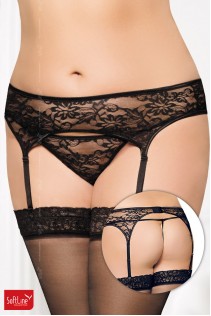 Softline - Reggicalze e perizoma in tulle ricamato. Nero Softline - Reggicalze e perizoma in tulle ricamato. Nero