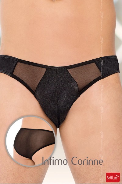 Softline - Slip neri con inserti in Lycra. Softline - Slip neri con inserti in Lycra.