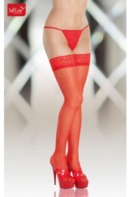 Softline - Autoreggente rossa velata con balza in pizzo. Softline - Autoreggente rossa velata con balza in pizzo.