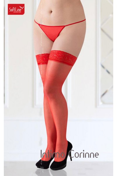 Softline - Autoreggente rossa velata con balza in pizzo. Plus size