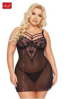 Chemise ALDONA in tulle e pizzo. Nero. Plus size Chemise ALDONA in tulle e pizzo. Nero. Plus size
