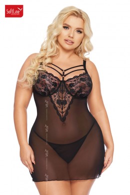 Chemise ALDONA in tulle e pizzo. Nero. Plus size Chemise ALDONA in tulle e pizzo. Nero. Plus size