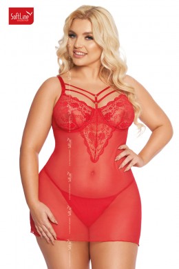 Chemise ALDONA in tulle e pizzo. Rosso. Plus size Chemise ALDONA in tulle e pizzo. Rosso. Plus size