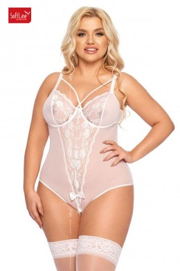 Body AMANDA in tulle e pizzo con stringhe incrociate. Bianco. Plus si Body AMANDA in tulle e pizzo con stringhe incrociate. Bianco. Plus si