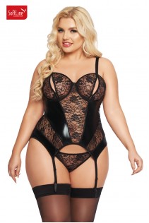 Guepiere JESSICA in pizzo e tessuto lucido. Plus size Guepiere JESSICA in pizzo e tessuto lucido. Plus size