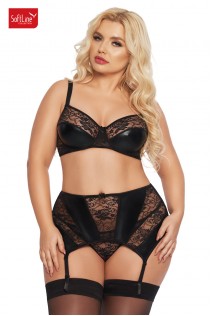 Intimo 3 pezzi JOANA in tessuto lucido e pizzo. Plus Size Intimo 3 pezzi JOANA in tessuto lucido e pizzo. Plus Size