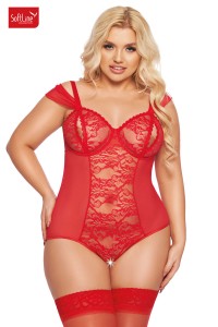 Body DORA in tulle e pizzo con coppe e cavallo aperti. Rosso Body DORA in tulle e pizzo con coppe e cavallo aperti. Rosso