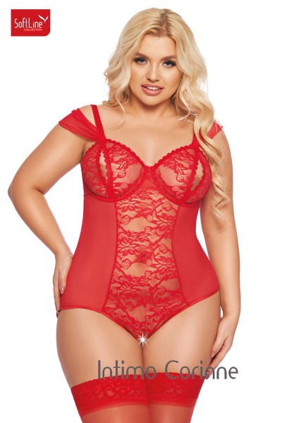 Body DORA in tulle e pizzo con coppe e cavallo aperti. Rosso Body DORA in tulle e pizzo con coppe e cavallo aperti. Rosso