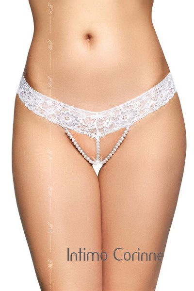 Tanga bianco in pizzo con fila di perle. Tanga bianco in pizzo con fila di perle.