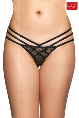 Tanga nero in pizzo con tre fianchetti incrociati. Tanga nero in pizzo con tre fianchetti incrociati.