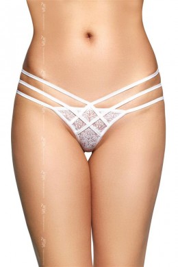 Tanga bianco in pizzo con tre fianchetti incrociati. Tanga bianco in pizzo con tre fianchetti incrociati.