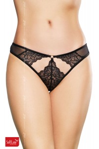 Tanga nero in pizzo e tulle con aperture. Tanga nero in pizzo e tulle con aperture.
