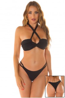 Bikini set 2 pezzi brasiliana con girocollo incrociato. Nero Bikini set 2 pezzi brasiliana con girocollo incrociato. Nero