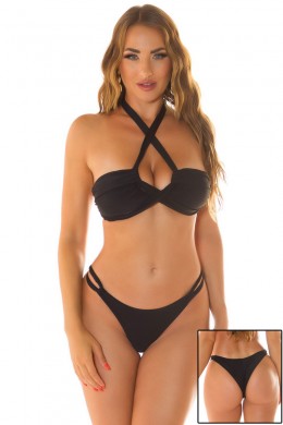 Bikini set 2 pezzi brasiliana con girocollo incrociato. Nero Bikini set 2 pezzi brasiliana con girocollo incrociato. Nero