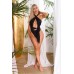 Monokini nero girocollo con cut-out e nodo frontale