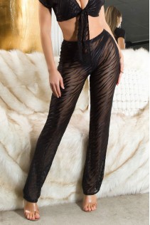 Pantaloni - copricostume a vita alta in microrete. Nero. Pantaloni - copricostume a vita alta in microrete. Nero.