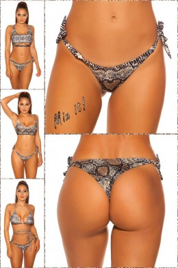 Tanga bikini brasiliano pitonato con lacci laterali. Tanga bikini brasiliano pitonato con lacci laterali.