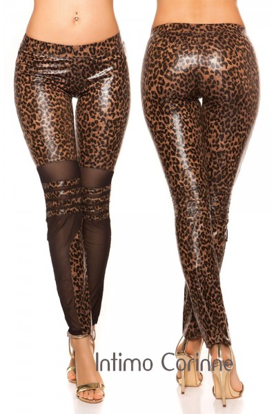 Leggings leopardati KouCla con inserti in microrete. Leggings leopardati KouCla con inserti in microrete.