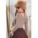 Maglia Color Cappuccino con Scollo a V e Collarino da Legare