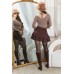 Maglia Color Cappuccino con Scollo a V e Collarino da Legare