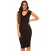 Abito midi con scollo a V e collarino. Nero.