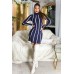 Miniabito in maglia a righe con collo alto blu navy