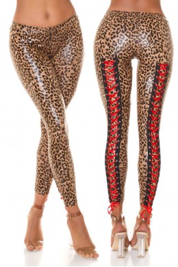 Leggings leopardati effetto bagnato con lacci posteriori