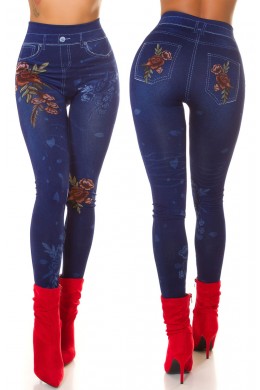 Leggings Jeanslook con stampa floreale. BLU Leggings Jeanslook con stampa floreale. BLU
