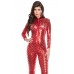 Tuta rossa effetto bagnato con zip doppio cursore