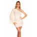 Mini abito monospalla con inserti in pizzo. Crema Mini abito monospalla con inserti in pizzo. Crema