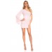 Mini abito monospalla con inserti in pizzo. Rosa chiaro Mini abito monospalla con inserti in pizzo. Rosa chiaro
