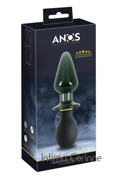 Double plug in silicone e vetro con vibrazione. Ricaricabile