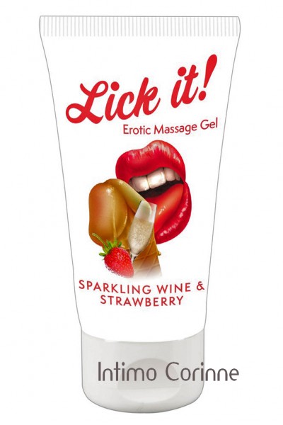 Gel massaggiante gusto fragola e spumante. 50 ml. Gel massaggiante gusto fragola e spumante. 50 ml.