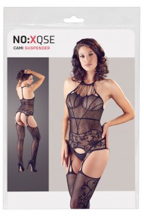 Catsuit a rete ricamata con motivi in pizzo. Catsuit a rete ricamata con motivi in pizzo.