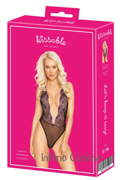 Body in pizzo ricamato con scollo a V