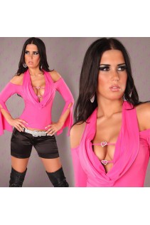 Top con spalle scoperte e cuoricini. Fucsia. Top con spalle scoperte e cuoricini. Fucsia.