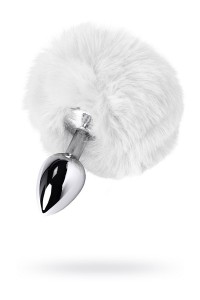 Plug in metallo argentato con peluche bianco. Plug in metallo argentato con peluche bianco.