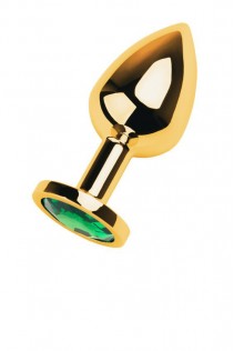 Plug in metallo dorato con gemma verde. Plug in metallo dorato con gemma verde.