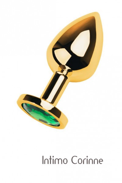 Plug in metallo dorato con gemma verde. Plug in metallo dorato con gemma verde.