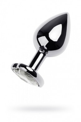 Plug in metallo argentato con gemma trasparente.