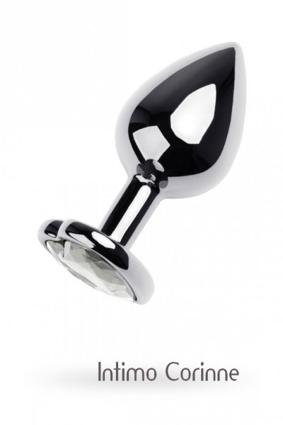 Plug in metallo argentato con gemma trasparente. Plug in metallo argentato con gemma trasparente.