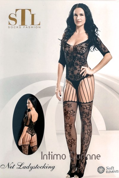 Catsuit in rete ricamata con maniche. Catsuit in rete ricamata con maniche.