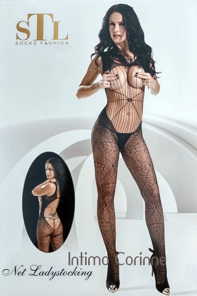 Catsuit motivo ragnatele aperta su busto e schiena. Catsuit motivo ragnatele aperta su busto e schiena.
