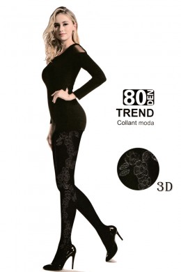 Collant nero con lavorazione floreale ai lati. Collant nero con lavorazione floreale ai lati.