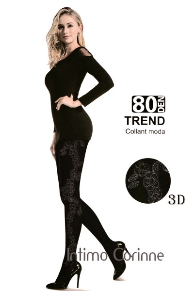 Collant nero con lavorazione floreale ai lati. Collant nero con lavorazione floreale ai lati.